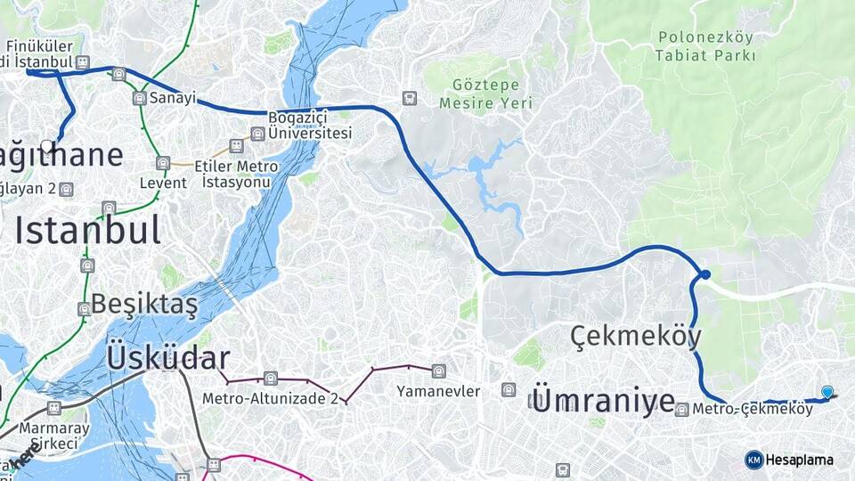 İstanbul Sancaktepe Yenidoğan Kağıthane Arası Kaç Km - Yol Haritası