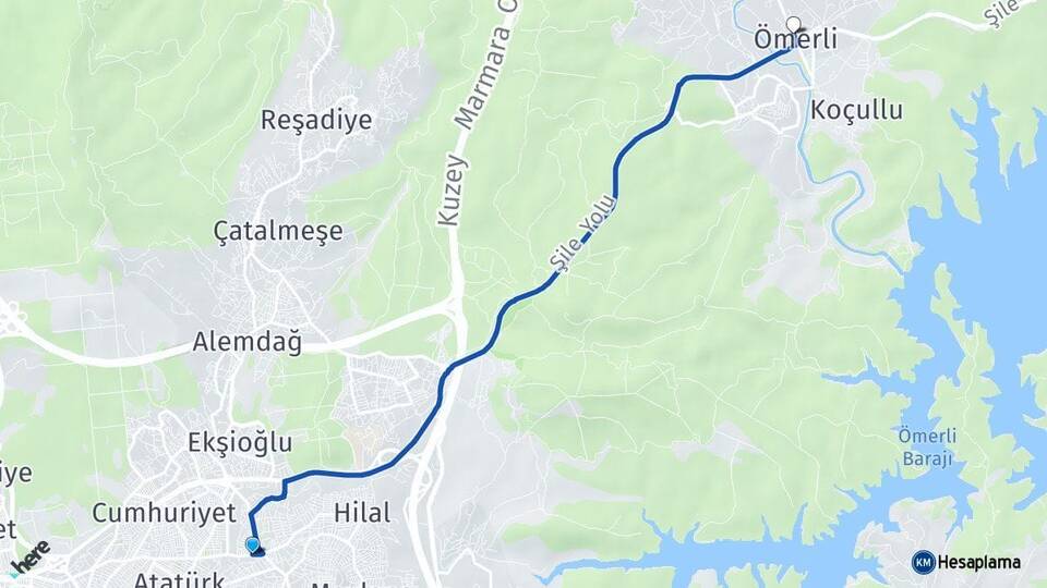 İstanbul Sancaktepe Yenidoğan Ömerli Çekmeköy Arası Kaç Km - Yol Haritası