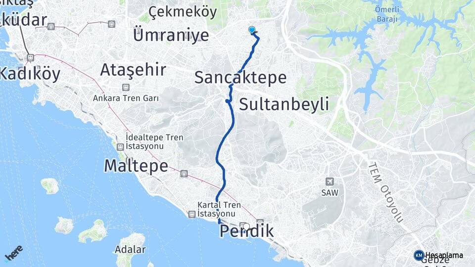İstanbul Sancaktepe Yenidoğan Pendik Arası Kaç Km - Yol Haritası