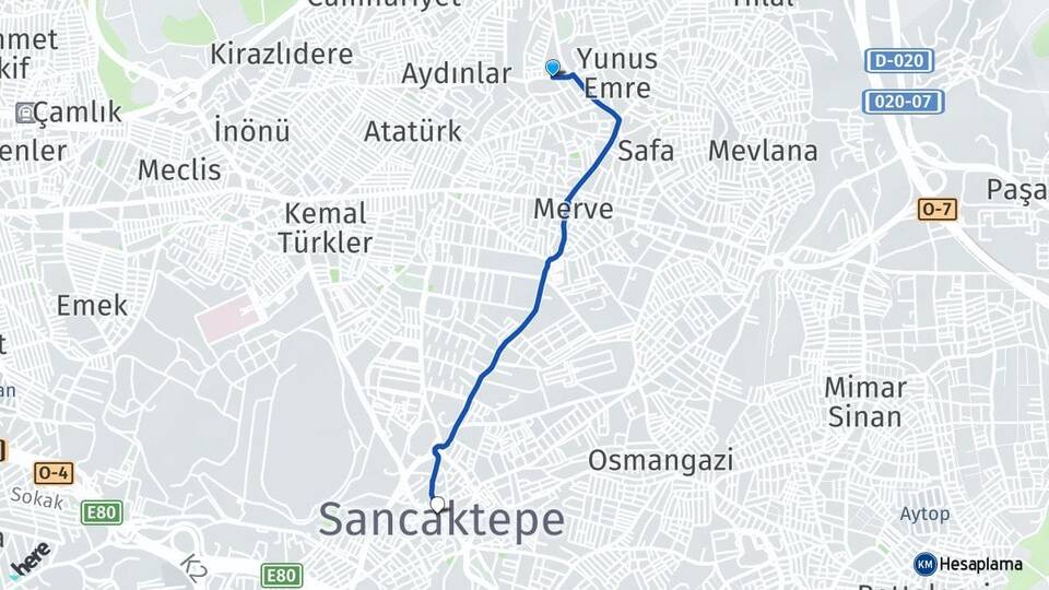 İstanbul Sancaktepe Yenidoğan Sancaktepe Arası Kaç Km - Yol Haritası