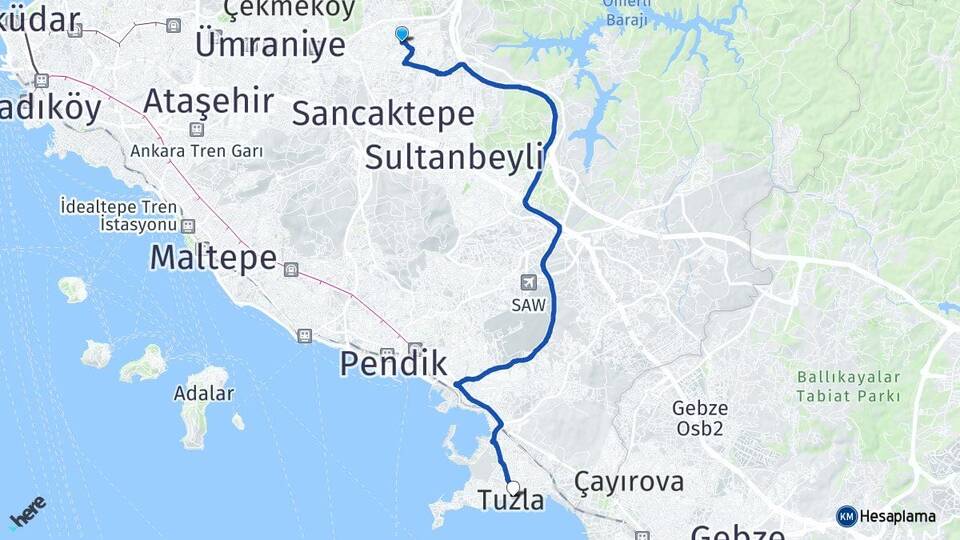 İstanbul Sancaktepe Yenidoğan Tuzla Arası Kaç Km - Yol Haritası