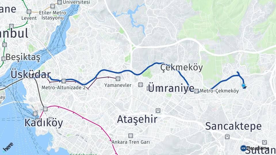 İstanbul Sancaktepe Yenidoğan Üsküdar Arası Kaç Km - Yol Haritası