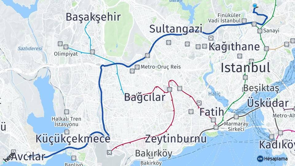 İstanbul Sarıyer Ayazağa Avcılar Arası Kaç Km - Yol Haritası