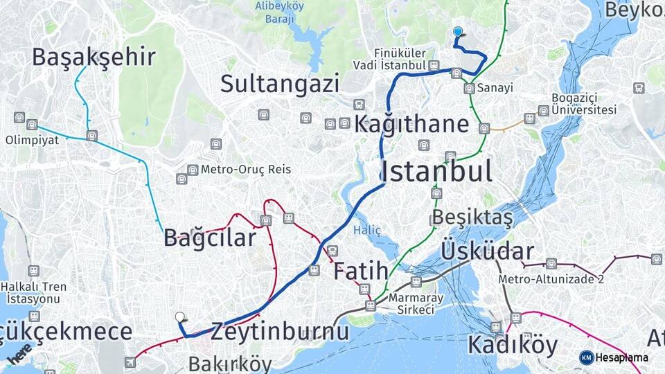 İstanbul Sarıyer Ayazağa Bahçelievler Arası Kaç Km - Yol Haritası