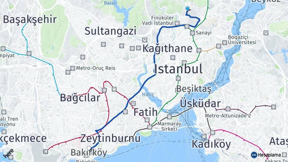İstanbul Sarıyer Ayazağa Bakırköy Arası Kaç Km - Yol Haritası