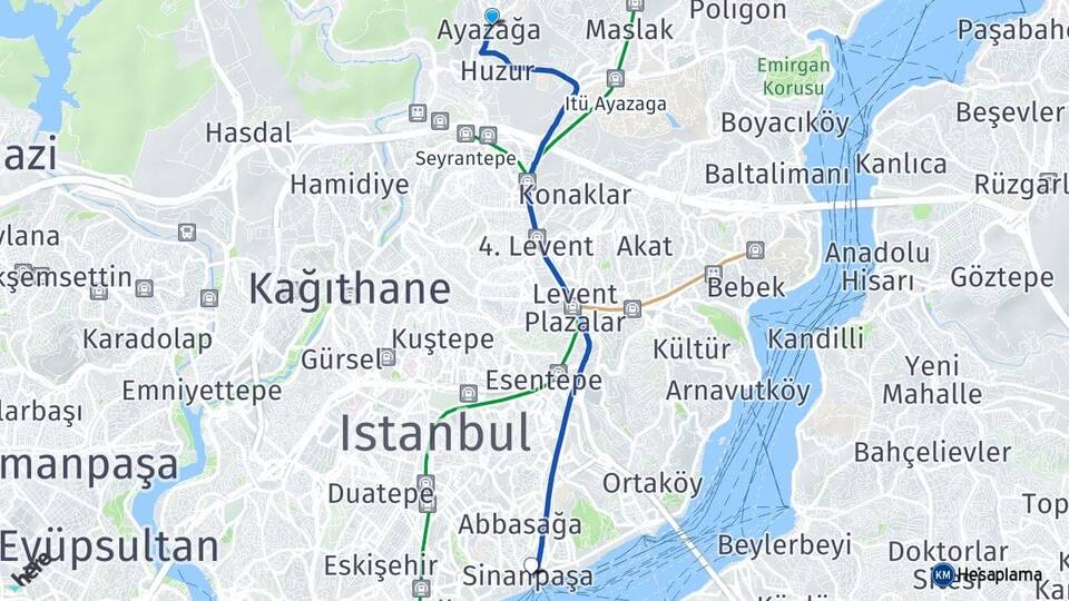 İstanbul Sarıyer Ayazağa Beşiktaş Arası Kaç Km - Yol Haritası