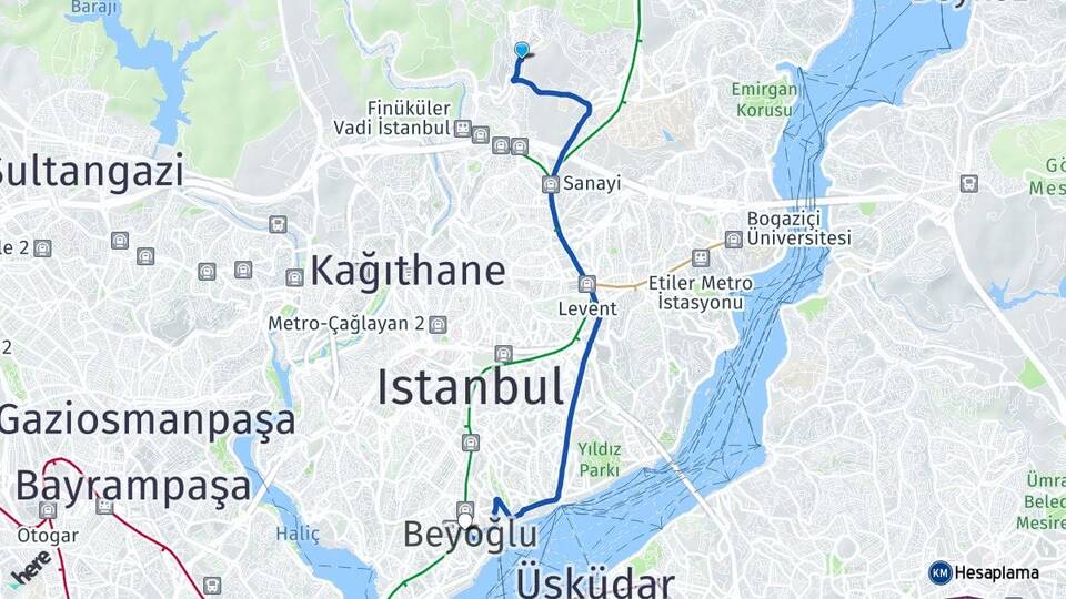 İstanbul Sarıyer Ayazağa Beyoğlu Arası Kaç Km - Yol Haritası