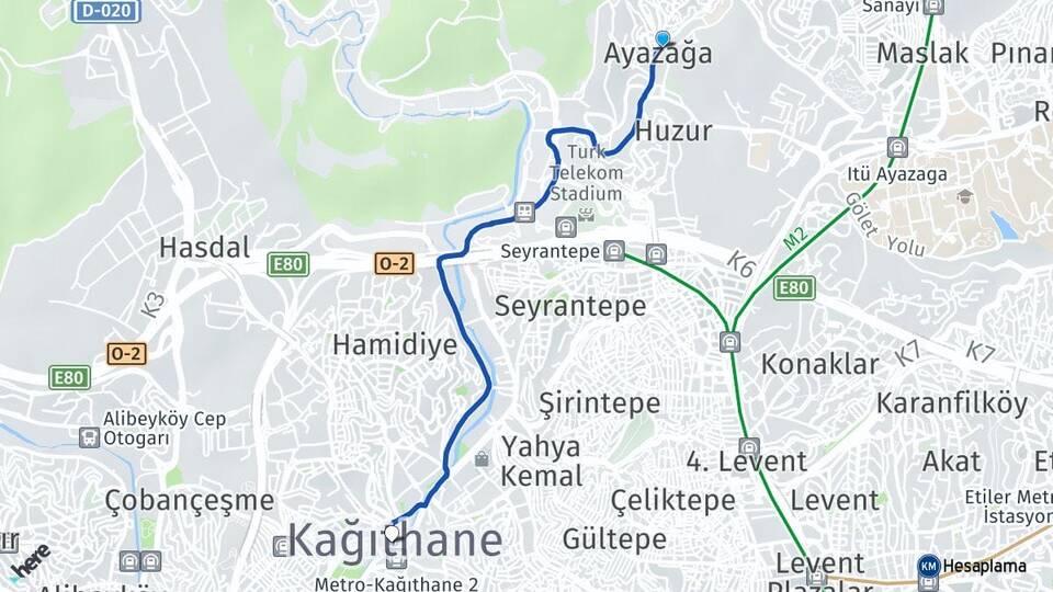 İstanbul Sarıyer Ayazağa Kağıthane Arası Kaç Km - Yol Haritası