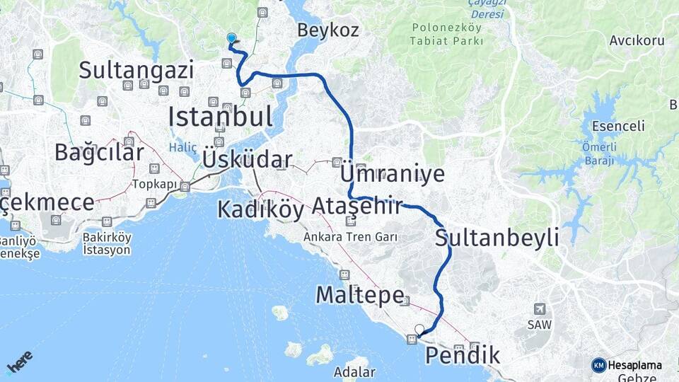 İstanbul Sarıyer Ayazağa Kartal Arası Kaç Km - Yol Haritası