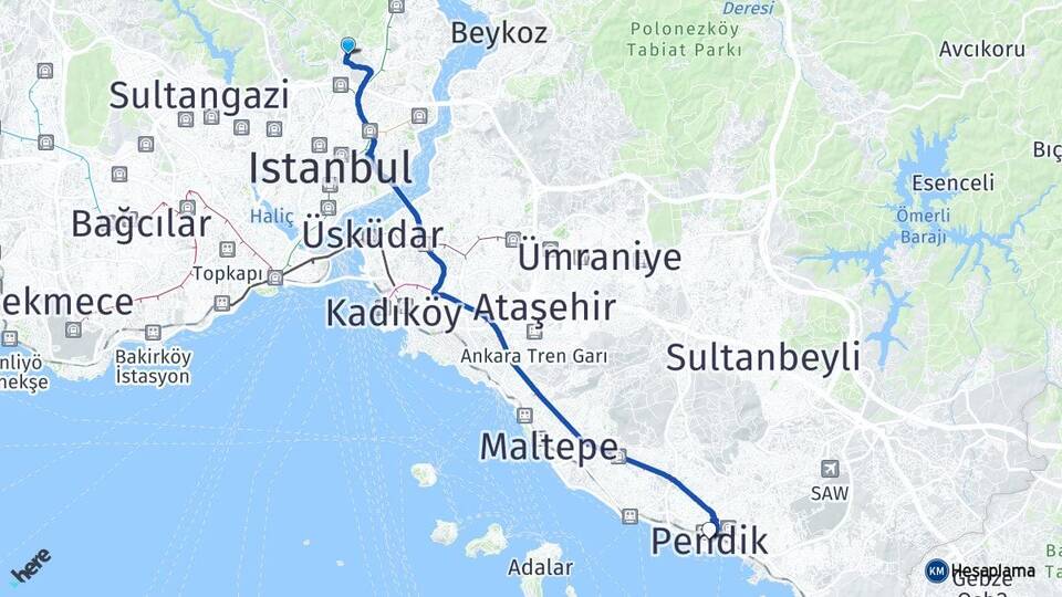 İstanbul Sarıyer Ayazağa Pendik Arası Kaç Km - Yol Haritası