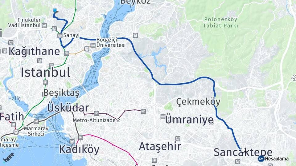 İstanbul Sarıyer Ayazağa Sancaktepe Arası Kaç Km - Yol Haritası