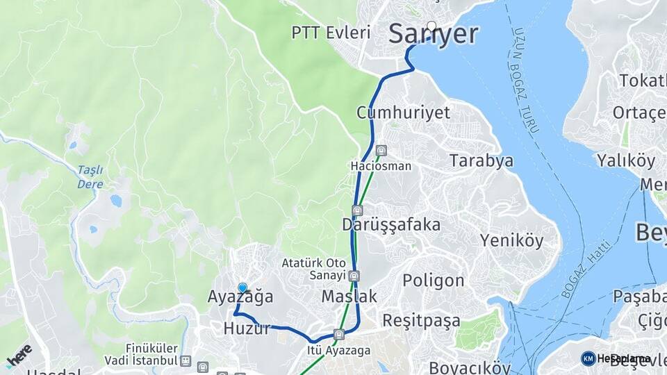İstanbul Sarıyer Ayazağa Sarıyer Arası Kaç Km - Yol Haritası