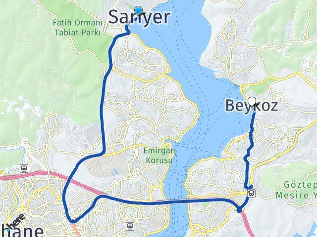 istanbul sariyer beykoz istanbul arasi kac km kac saat