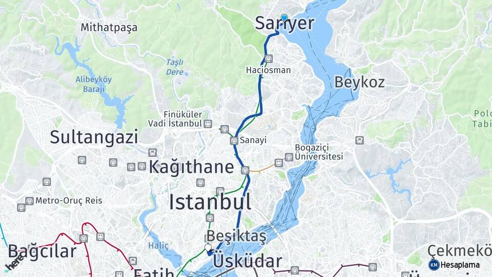 İstanbul Sarıyer Cihangir Beyoğlu Arası Kaç Km - Yol Haritası