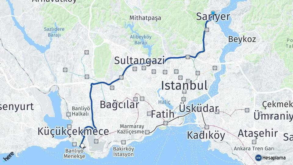 İstanbul Sarıyer Florya Bakırköy Arası Kaç Km - Yol Haritası