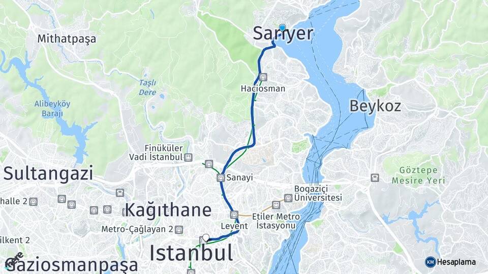 İstanbul Sarıyer Fulya Şişli Arası Kaç Km - Yol Haritası