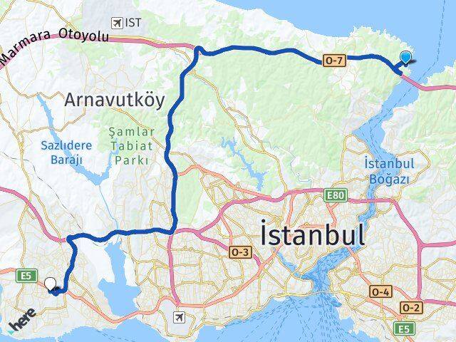 İstanbul Sarıyer Garipçe Beylikdüzü Arası Kaç Km - Yol Haritası
