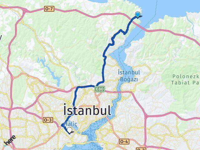 İstanbul Sarıyer Garipçe Fatih Arası Kaç Km - Yol Haritası