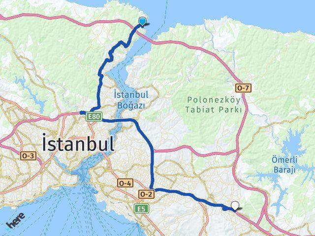 İstanbul Sarıyer Garipçe Sultanbeyli Arası Kaç Km - Yol Haritası