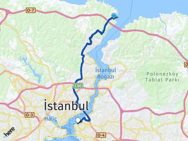 İstanbul Sarıyer Garipçe Üsküdar Arası Kaç Km - Yol Haritası