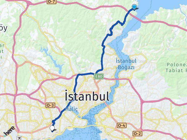 İstanbul Sarıyer Garipçe Zeytinburnu Arası Kaç Km - Yol Haritası
