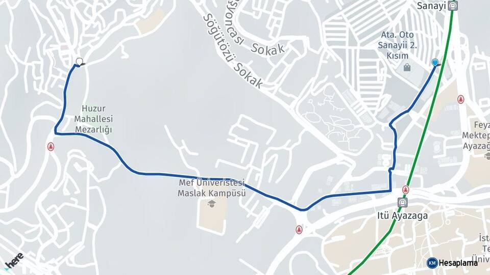 İstanbul Sarıyer Maslak Ayazağa Sarıyer Arası Kaç Km - Yol Haritası