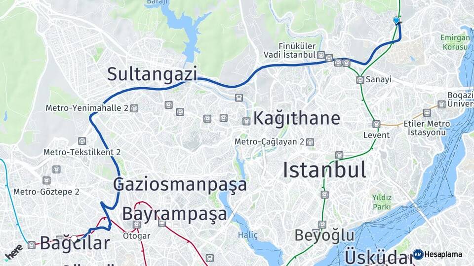 İstanbul Sarıyer Maslak Bağcılar Arası Kaç Km - Yol Haritası