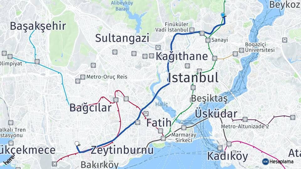 İstanbul Sarıyer Maslak Bahçelievler Arası Kaç Km - Yol Haritası