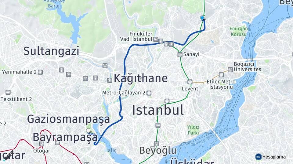 İstanbul Sarıyer Maslak Eyüpsultan Arası Kaç Km - Yol Haritası