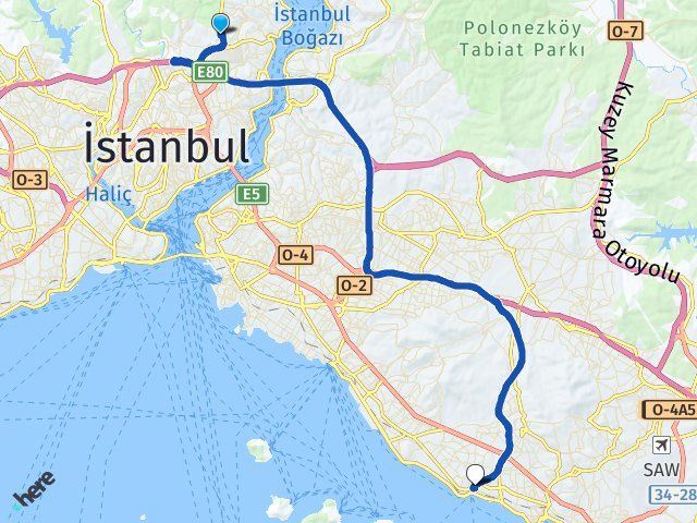 sariyer maslak kartal istanbul arasi kac km kac saat