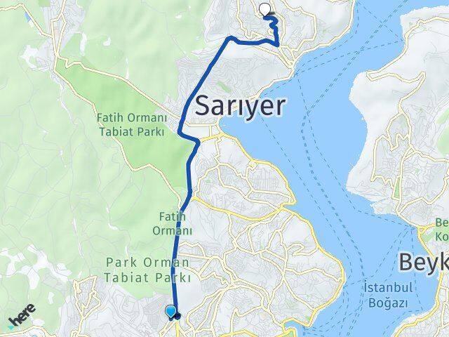 İstanbul Sarıyer Maslak Maden Sarıyer Arası Kaç Km - Yol Haritası