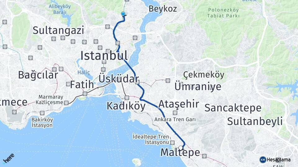 İstanbul Sarıyer Maslak Maltepe Arası Kaç Km - Yol Haritası