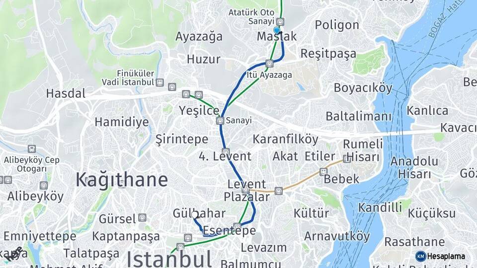 İstanbul Sarıyer Maslak Mecidiyeköy Şişli Arası Kaç Km - Yol Haritası