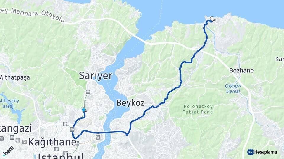 İstanbul Sarıyer Maslak Riva Beykoz Arası Kaç Km - Yol Haritası