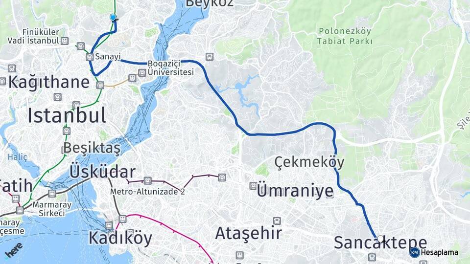 İstanbul Sarıyer Maslak Sancaktepe Arası Kaç Km - Yol Haritası