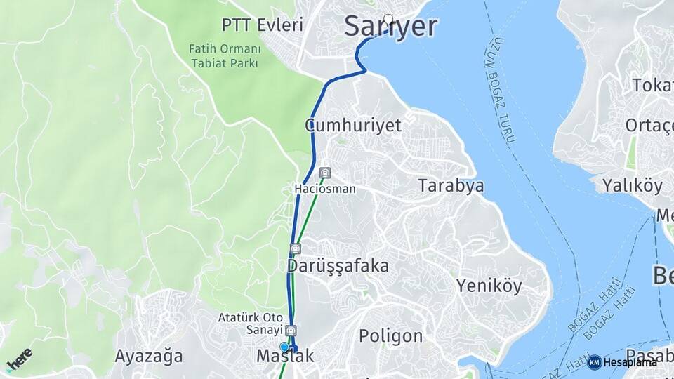 İstanbul Sarıyer Maslak Sarıyer Arası Kaç Km - Yol Haritası