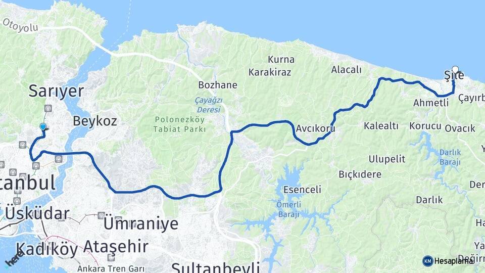İstanbul Sarıyer Maslak Şile Arası Kaç Km - Yol Haritası