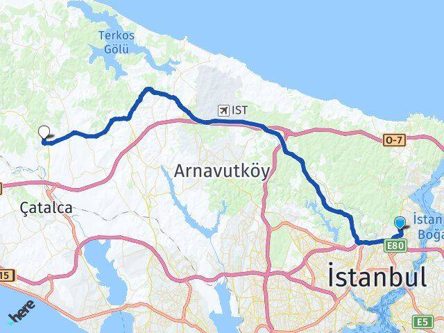 İstanbul Sarıyer Maslak Subaşı Çatalca Arası Kaç Km - Yol Haritası