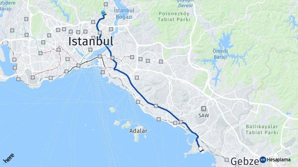 İstanbul Sarıyer Maslak Tuzla Arası Kaç Km - Yol Haritası