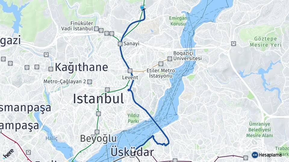 İstanbul Sarıyer Maslak Üsküdar Arası Kaç Km - Yol Haritası