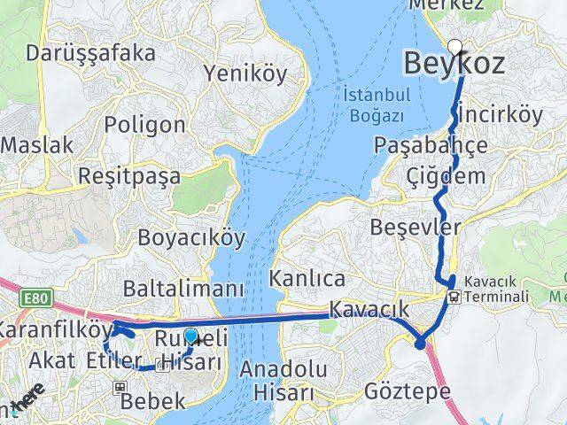 İstanbul Sarıyer Rumelihisarı Beykoz Arası Kaç Km - Yol Haritası