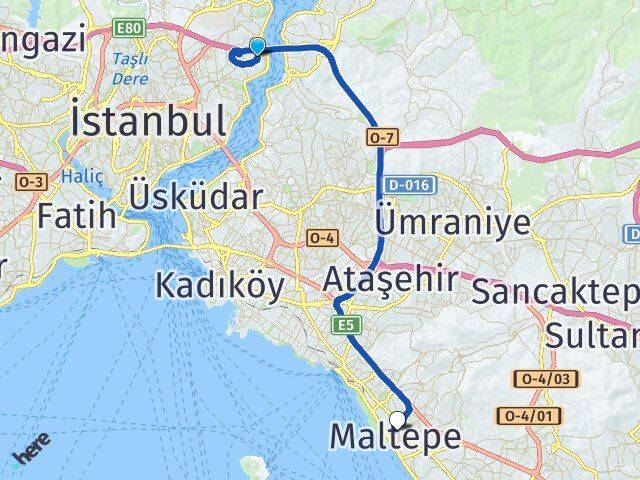 İstanbul Sarıyer Rumelihisarı Maltepe Arası Kaç Km - Yol Haritası