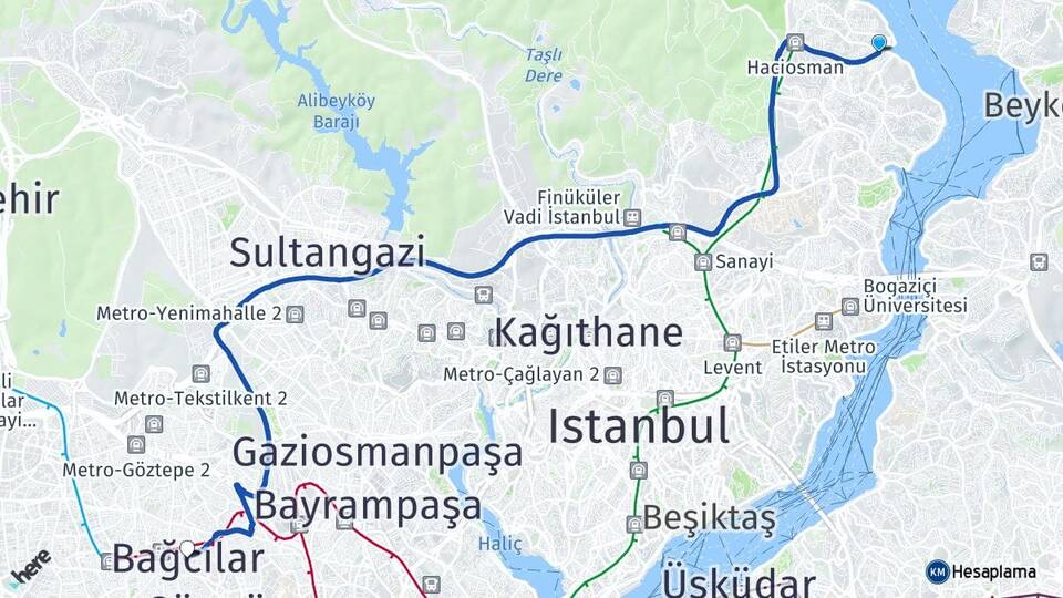 İstanbul Sarıyer Tarabya Bağcılar Arası Kaç Km - Yol Haritası