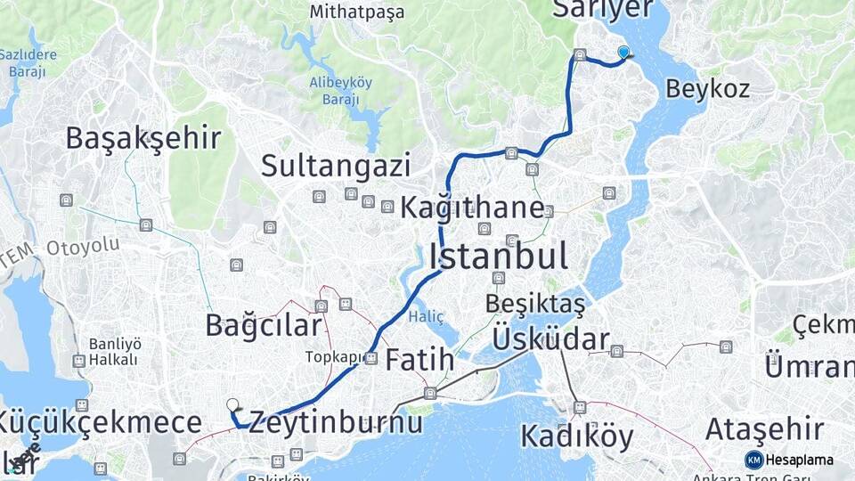 İstanbul Sarıyer Tarabya Bahçelievler Arası Kaç Km - Yol Haritası