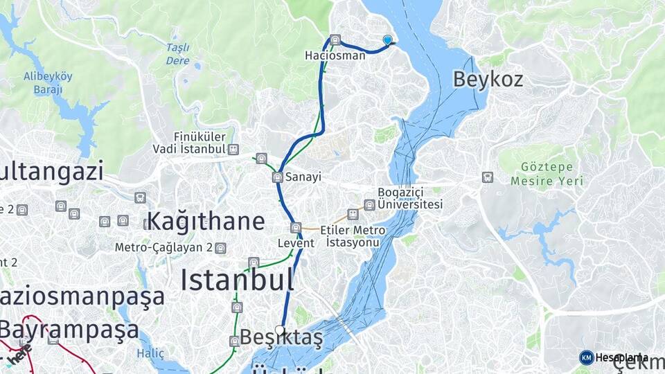 İstanbul Sarıyer Tarabya Beşiktaş Arası Kaç Km - Yol Haritası