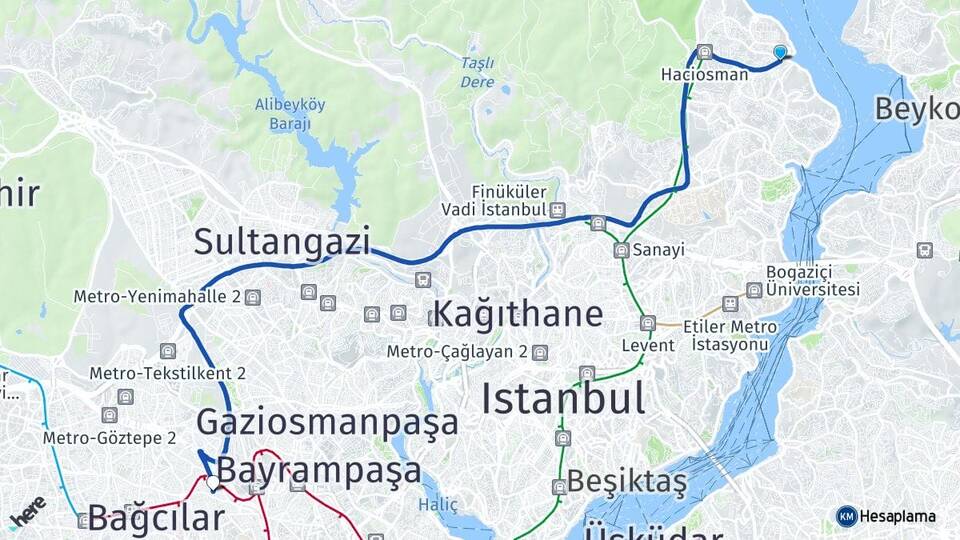 İstanbul Sarıyer Tarabya Esenler Arası Kaç Km - Yol Haritası