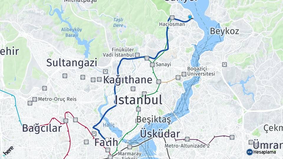 İstanbul Sarıyer Tarabya Fatih Arası Kaç Km - Yol Haritası
