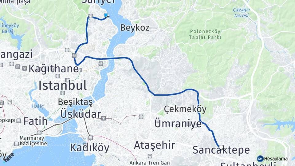 İstanbul Sarıyer Tarabya Sancaktepe Arası Kaç Km - Yol Haritası