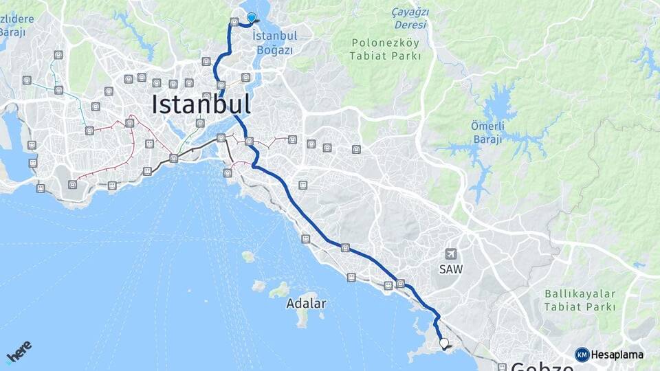İstanbul Sarıyer Tarabya Tuzla Arası Kaç Km - Yol Haritası