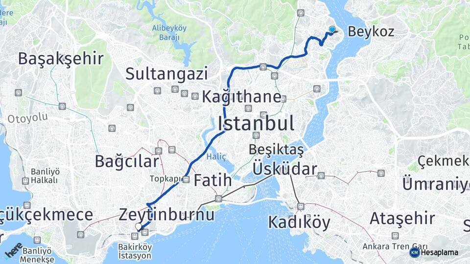 İstanbul Sarıyer Yeniköy Bakırköy Arası Kaç Km - Yol Haritası
